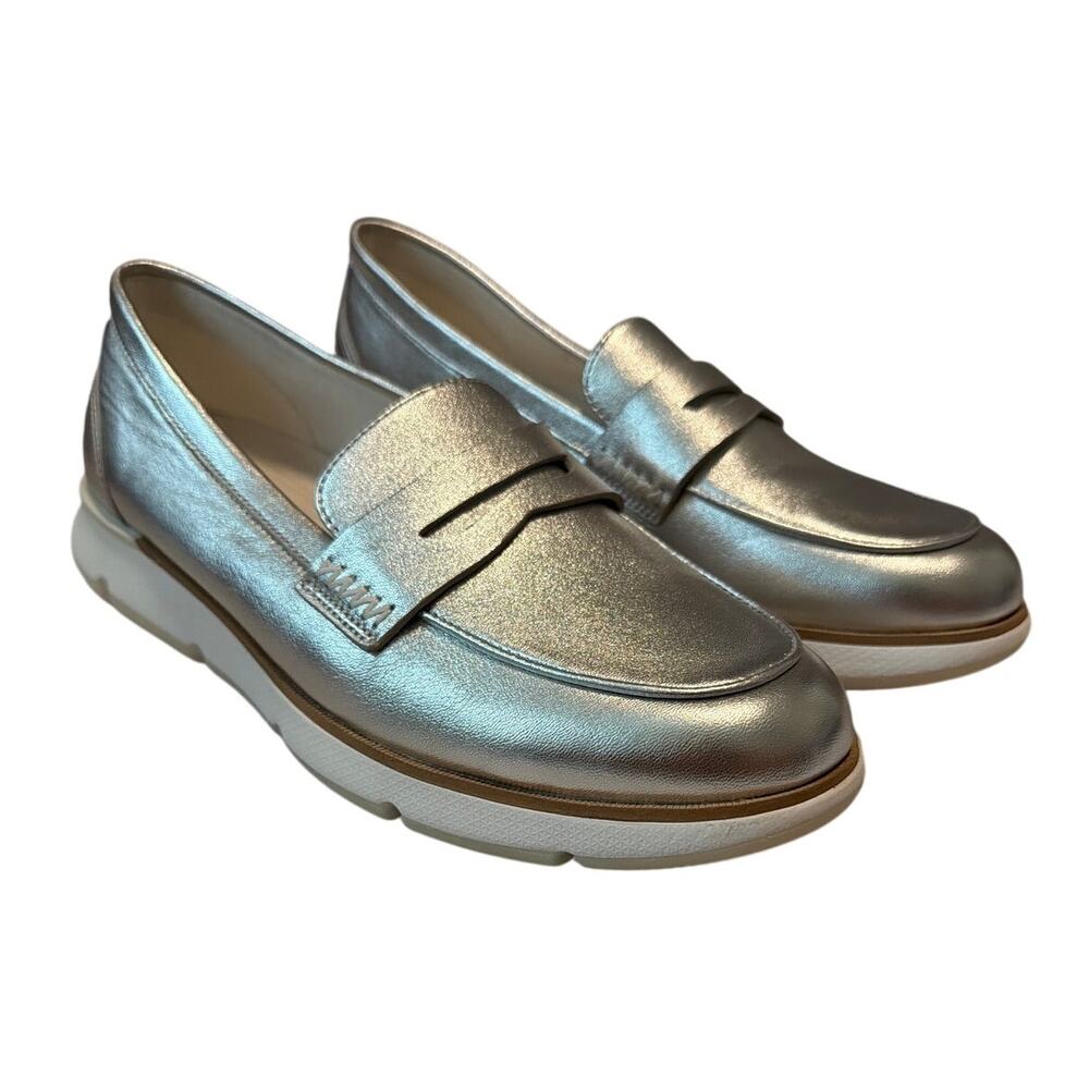 Cole Haan 4.ZEROGRAND Loafers Womens Casual Shoes Silver Leather Size 9 W31491